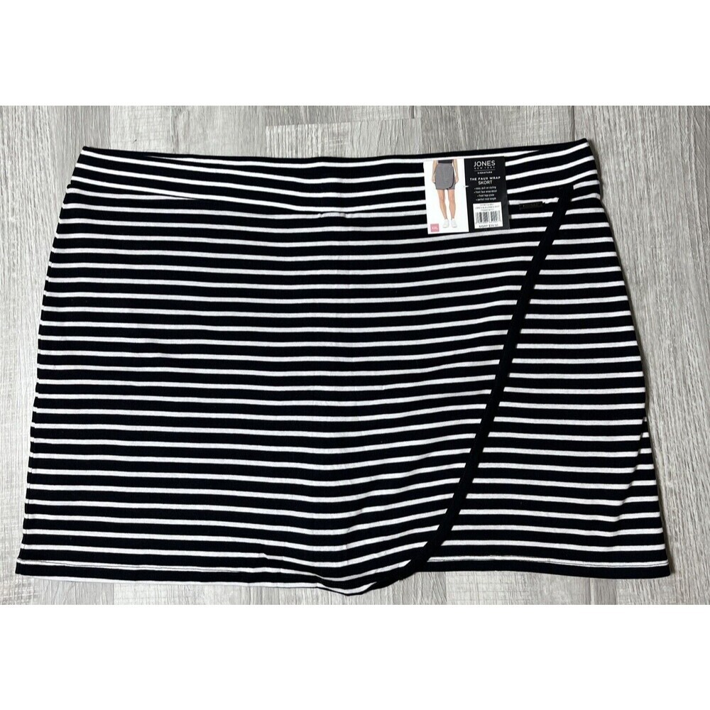 Jones New York Signature Faux Wrap Skort Pull On Black White Strip Size XXL NWT